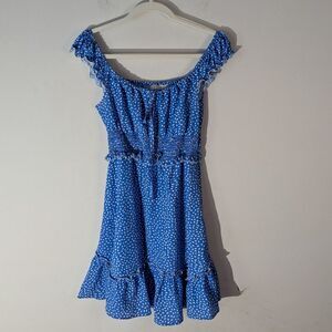 A Love Like You Blue Polka Dot Smocked Dress Women's Size Small